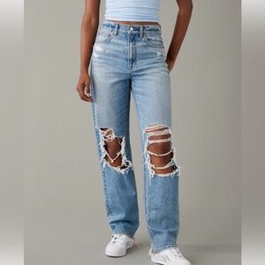 American Eagle High Rise Baggy Straight Jeans Women’s Sz 6 Ripped Distressed